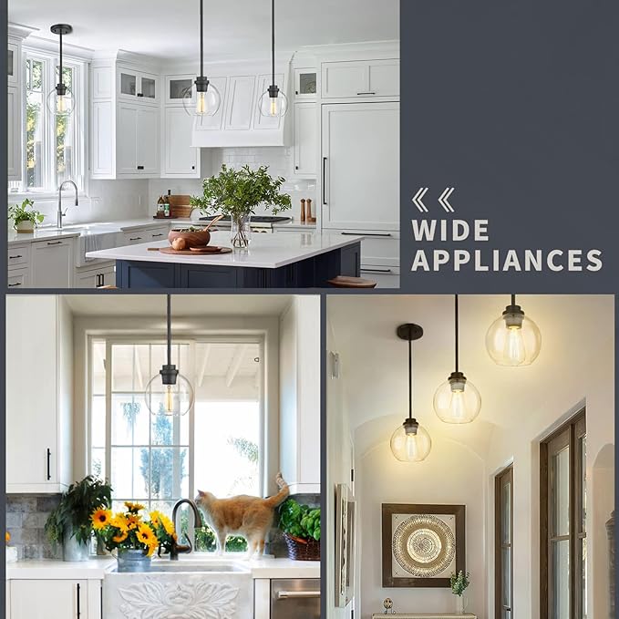 Pendant Light Fixtures,Pendant Lights Kitchen Island with Adjustable Hanging Pole Ceiling for Kitchen Island, Dining Room, Bedroom, Hallway- 2 Pack
