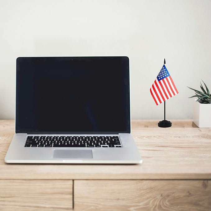 12 Pack USA Desk Flags, American Desktop Flag, Small Miniature Office Flags with 12" Black Pole and Black Base, Offices, Classroom, Home, Festival Decoration (USA)