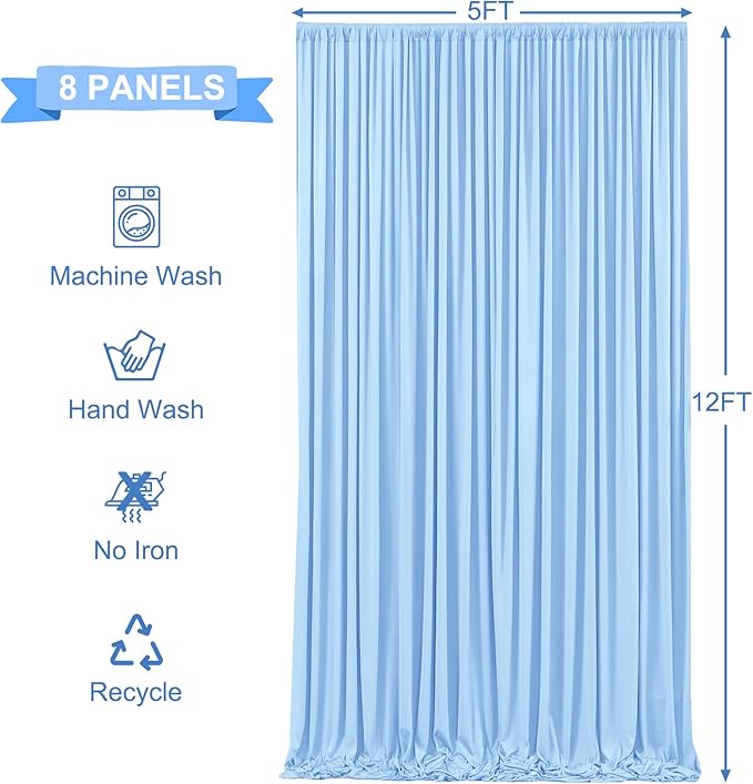 40ft x 12ft Baby Blue Backdrop Curtains Wrinkle Free Backdrop Curtain for Wedding Parties Blue Fabric Backdrops Drapes Back Drop Cloth Bridal Shower Stage Curtains Wedding Decorations for Reception
