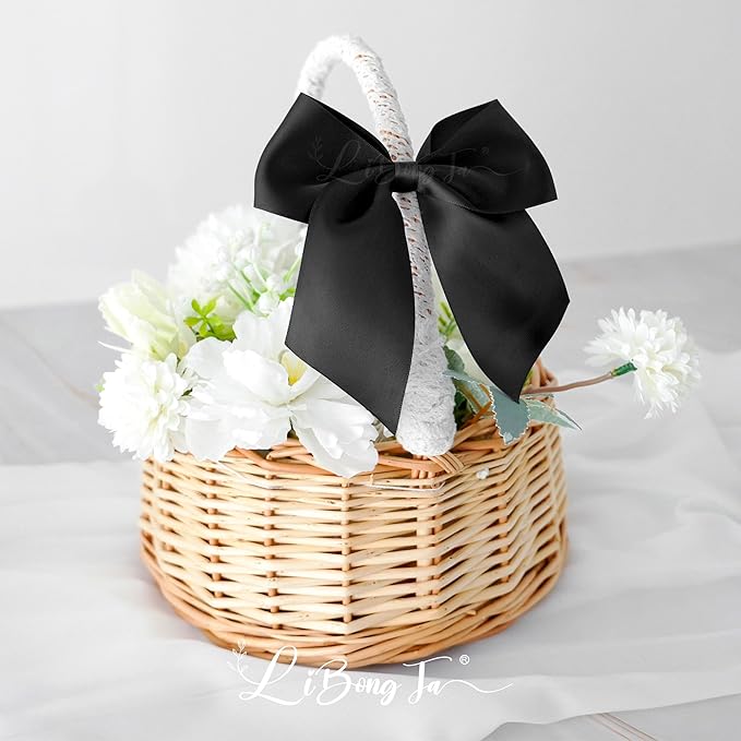 5'' Black Bow Party Decorations Satin Bows, Twist Tie Bows for Treat Bags, Cake Pops, Pre-Tied Bow Premade Ribbon Bows for Crafts, Holiday Bows for Gift Wrapping, Wedding Decor-24 Counts