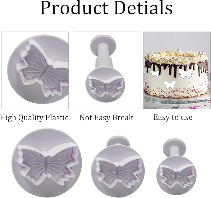 pson 3Pcs Plunger Cookie Cutter Set, Mini Plastic Biscuit Molds for Cake Decorating, Baking, Fondant, and DIY Crafts(Butterfly)