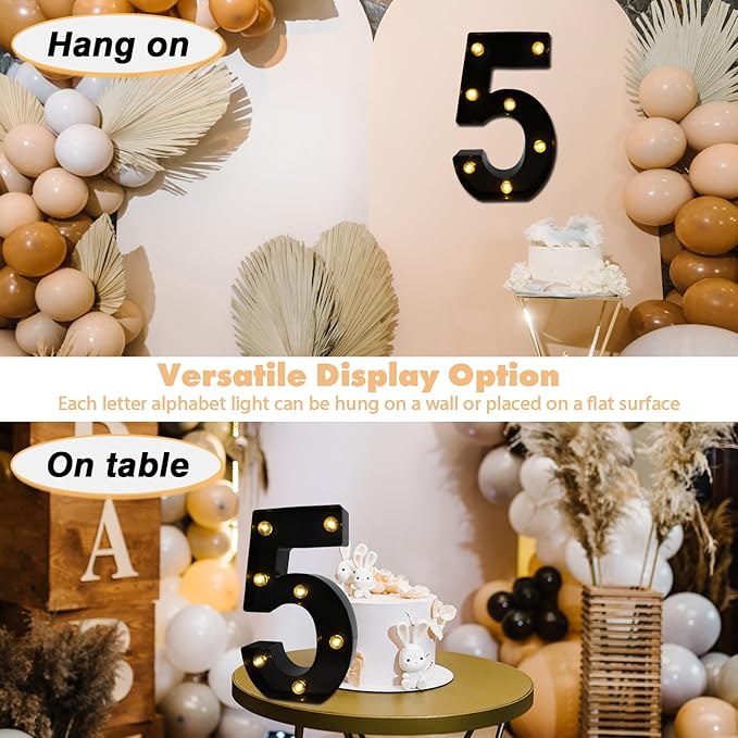 LED Marquee Numbers, 8.58 Inch Led Light Up Numbers for Party, Small Light Up Letters, Battery Powered Lighted Number for Table, Birthday, Night Light, Christmas or Home Decor (Black, Number 5)