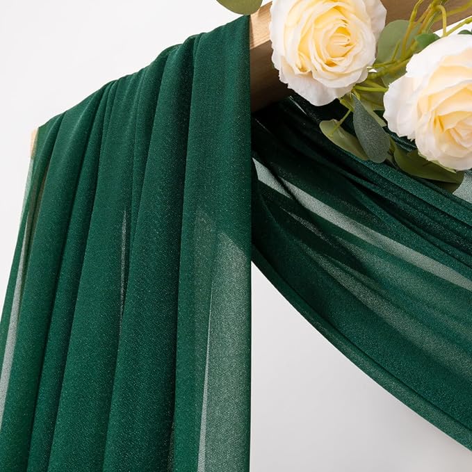 MLMC Emerald Green Wedding Arch Draping Fabric 4 Panels 29" x 20 FT Extra Long Gauze Drapes Sheer Backdrop Curtains 6.6 Yards Outdoor Drapery Panels for Wedding Ceremony Party Ceiling Decoration