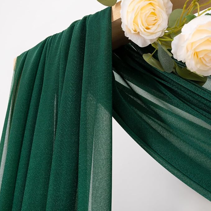 MLMC Emerald Green Wedding Arch Draping Fabric 1 Panel 29" x 20 FT Extra Long Gauze Drapes Sheer Backdrop Curtains 6.6 Yards Outdoor Drapery Panels for Wedding Ceremony Party Ceiling Decoration