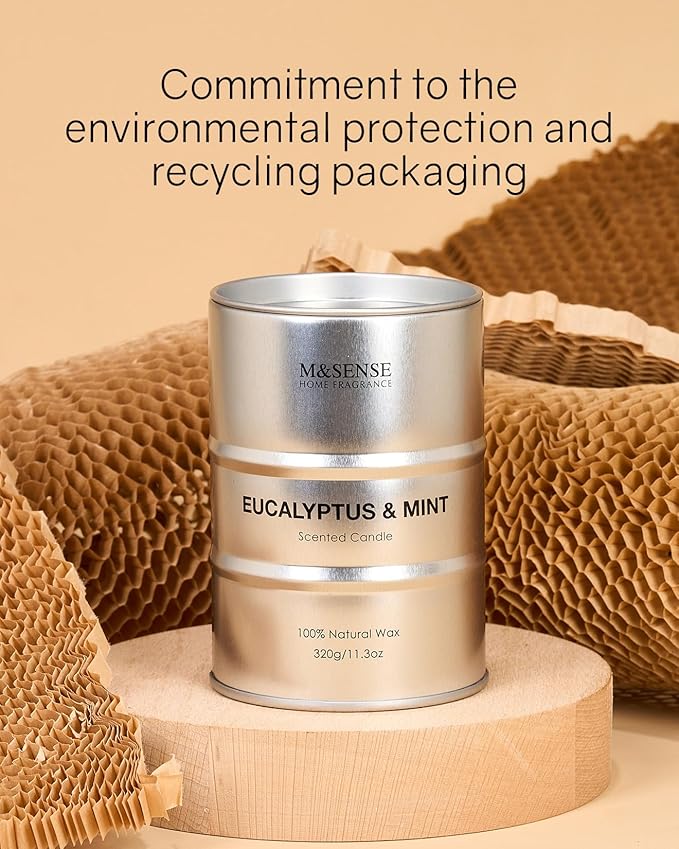 M&SENSE Scented Candle, Eucalyptus Mint Medium Jar Candle for Men, 70 Hours Slow Burning Natural Soy Candles 11.3oz, Stress Relief Aromatherapy Candles Home Decor, Valentines Day Gifts for Him