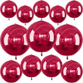 12Pcs Burgundy Red Round Foil Balloons, 22" 15" 10" 4D Helium Maroon Ball Balloon, Metallic Deep Red Foil Balloon for Birthday Graduation Wedding Baby Shower Valentine's Day Prom Party Decorations
