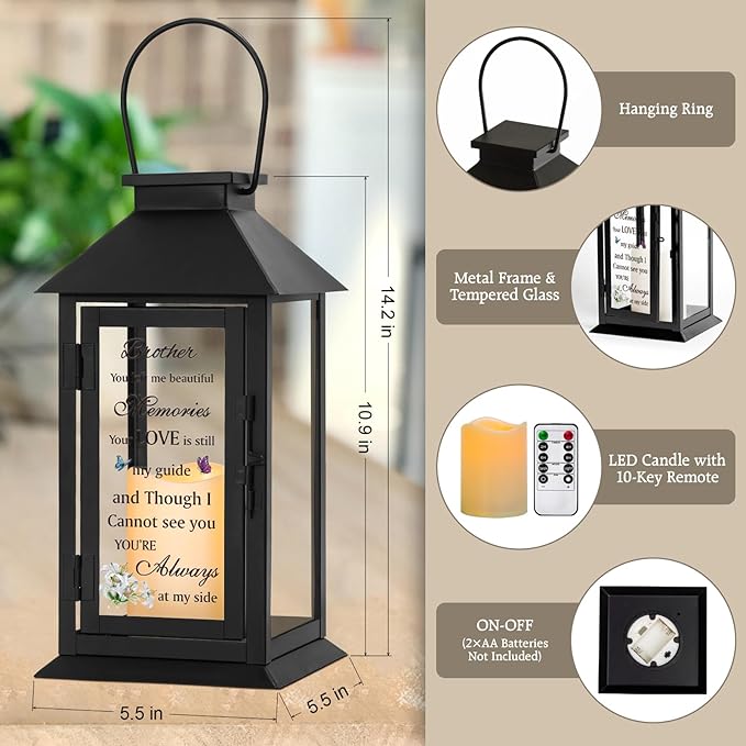 Memorial Lantern for Brother with LED Candle