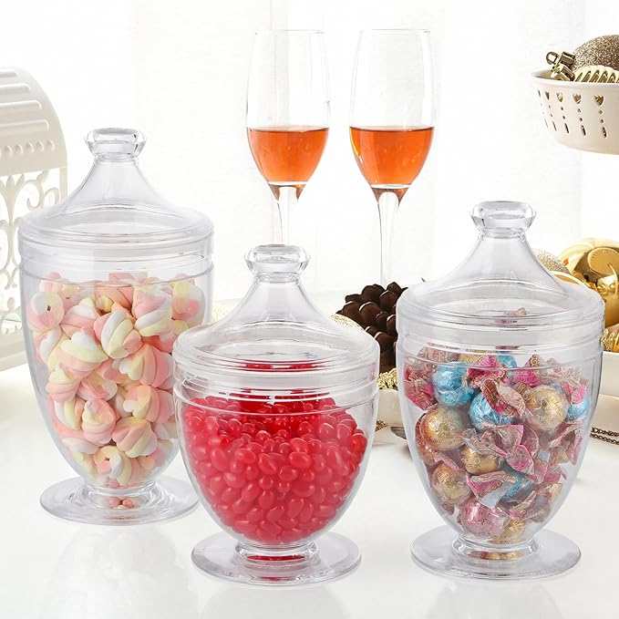 MOLIGOU Acrylic Apothecary Jars with Airtight Lid, Candy Jars for Candy Buffet, Decorative Bathroom Canisters, Set of 3
