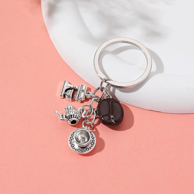 PHAETON 20PCS Coffee Bean Keychain - Coffee Lovers Gift - Silver, Modern, Unisex-Adults