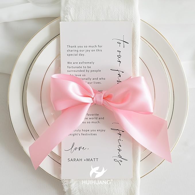 HUIHUANG Pink Satin Ribbon 1-1/2 inch x 50 Yards Double-Faced Silk Like Ribbon for Flower Bouquet, Eternal Flowers, DIY Crafts, Party Favors, Bridal Shower Wedding Decor, Gift Wrapping, Bows
