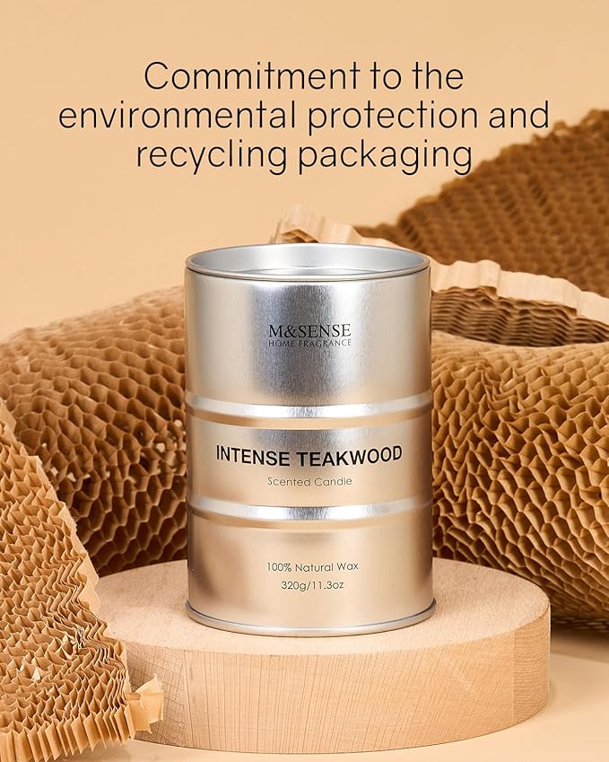 M&SENSE Scented Candle, Teakwood Medium Jar Candle Gifts for Men, 70 Hours Slow Burning Natural Soy Candles 11.3oz, Stress Relief Aromatherapy Candles Home Decor, Valentines Day Gifts for Him