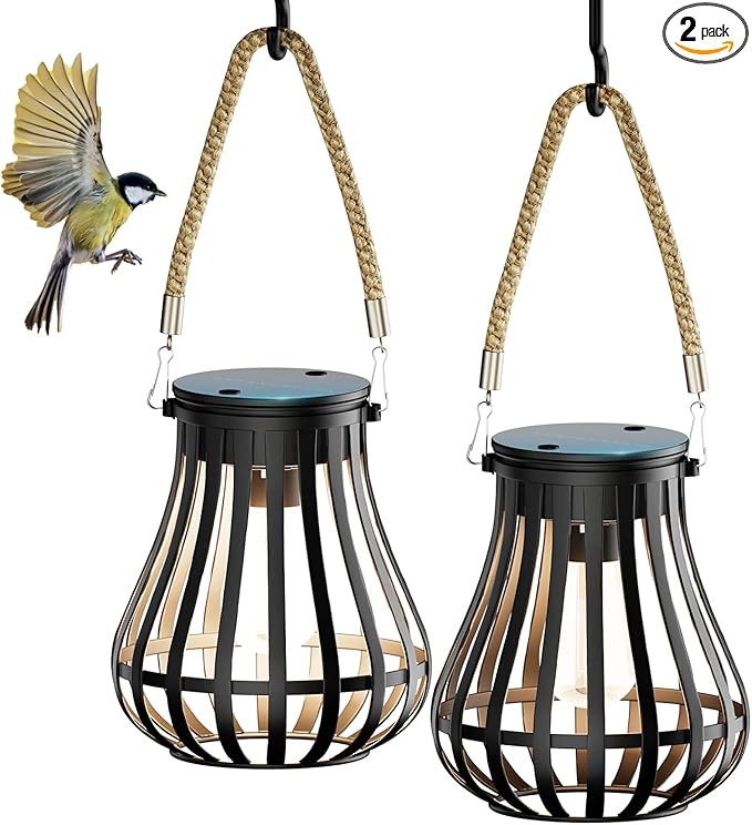 Solar Lanterns Outdoor Waterproof - Hanging Solar Lights for Outside, Halloween Yard Decorative, Classic High Brightness Garden Lanterns Lamp for Patio Table Pathway Decor, Pack 2