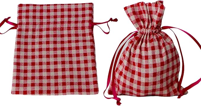 Meseey 5 Pcs Large Fall Burlap Bags with Drawstrings Buffalo Plaid Gift Bags Gingham Sacks Bags Reusable Pouch Bag for Thankgiving Birthday Party (fall plaid set 8Inch)