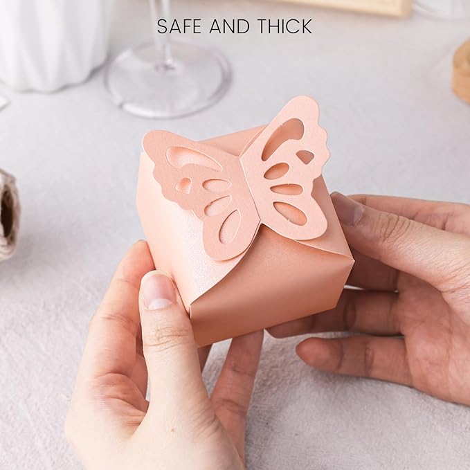 VGOODALL 50PCS Party Favor Boxes, 2.4" x 2.4" x 1.8" 3D Butterfly Candy Boxes Pink Baby Shower Favors for Wedding Birthday Party Gift