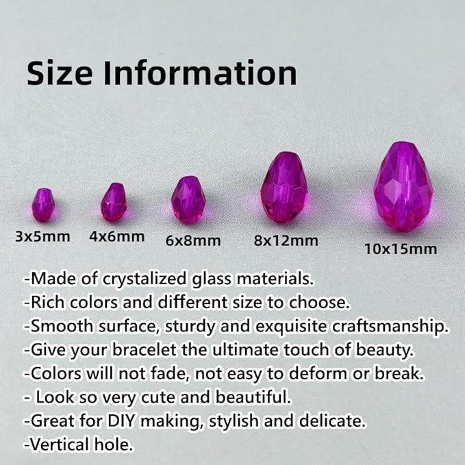 150pcs 4x6mm Teardrop Crystal Glass Beads for Jewelry Making, Faceted Vertical Hole Teardrop Glass Spacer Beads for Wind Chimes Bracelet Earring Necklace DIY Craft(Rose Red)