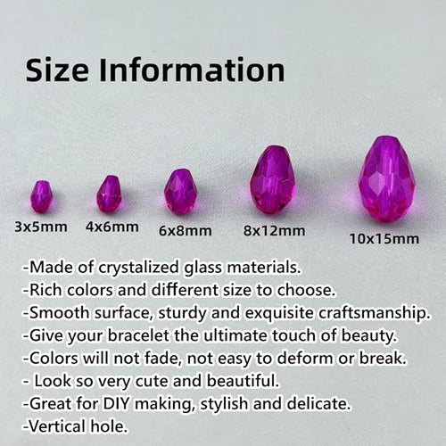 100pcs 8x12mm Teardrop Crystal Glass Beads for Jewelry Making, Faceted Vertical Hole Teardrop Glass Spacer Beads for Wind Chimes Bracelet Earring Necklace DIY Craft(Rose Red)