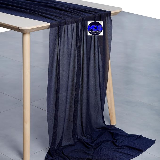 MDS Halloween Chiffon Table Runner - 15 Pack, 29 x 170 Inches, 14ft Each - Sheer Spooky Table Runners for Haunted House Parties, Trick-or-Treat Tables, Witchy Décor, Wedding & Events - Navy Blue