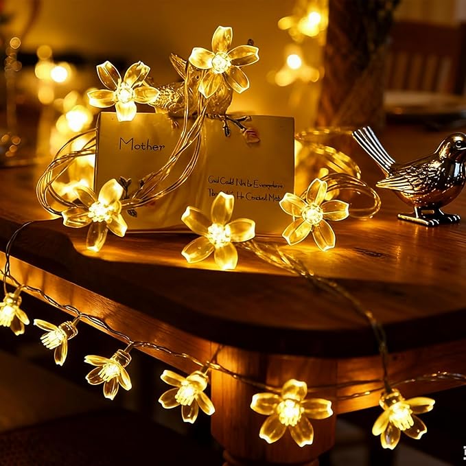 Fairy Flower String Lights Indoor Decorations, 33ft 100 LED Plug in Warm White Decorative Cute Cherry Blossom Floral Lamp for Tree Branch Vine Hanging, Christmas Garden Bedroom Wall Decor