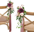Ling's Moment 8pcs Aisle Pew Artificial Flowers Arrangements for Wedding Ceremony Chair Back Floral Decorations with Chiffon Ribbon Marsala Blush Pink Reception Church Rose Faux Hanging Party Outdoor