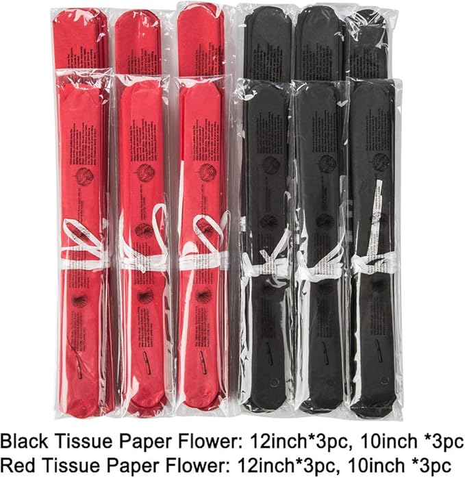 Paper Flower Tissue Pom Poms Party Supplies (black,red,12pc)