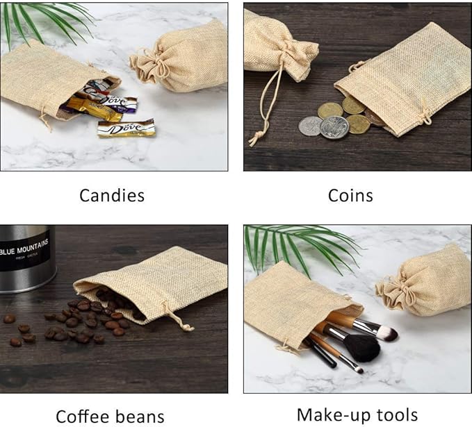 20Pcs Drawstring Burlap Bags 5x7, Flaxen Jute Sacks Jewelry Candy Pouch Christmas Wedding Party Favor Gift Bags