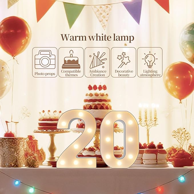 LED Marquee Light Up Numbers Sign - Lighted Birthday Numbers Sign for Birthday Party Decoration, Bar Wall, Home, Table Room, Wedding and Christmas Decorations, Number 5