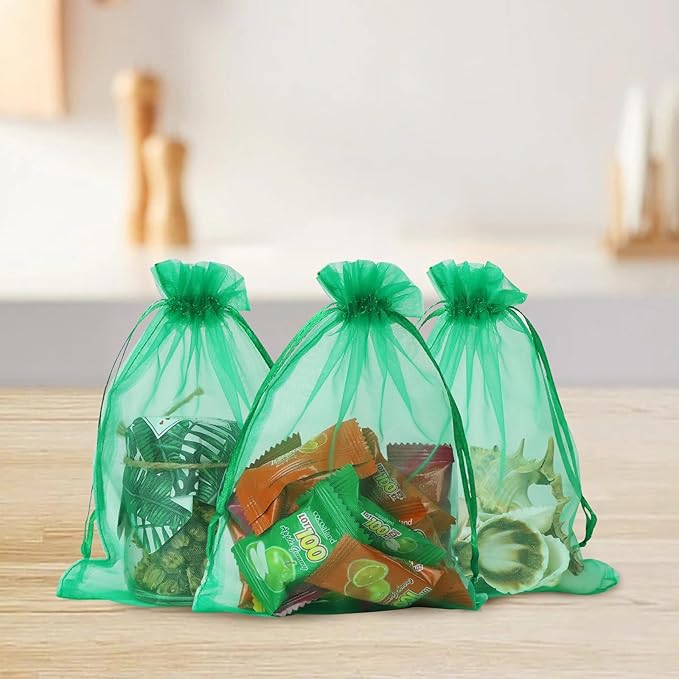 Wudygirl 100PCS 5X7 Inch Sheer Organza Bags with Drawstring - Favor Bags for Jewelry, Wedding, Party, Xmas Candy (Green 5X7)