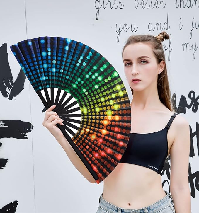 Amajiji Large Folding Hand Rave Fan Popping Fan for Line Dancing Clacking Fans for Boots On The Ground Dance,Party,Decoration,Festival (DJ Lighting)