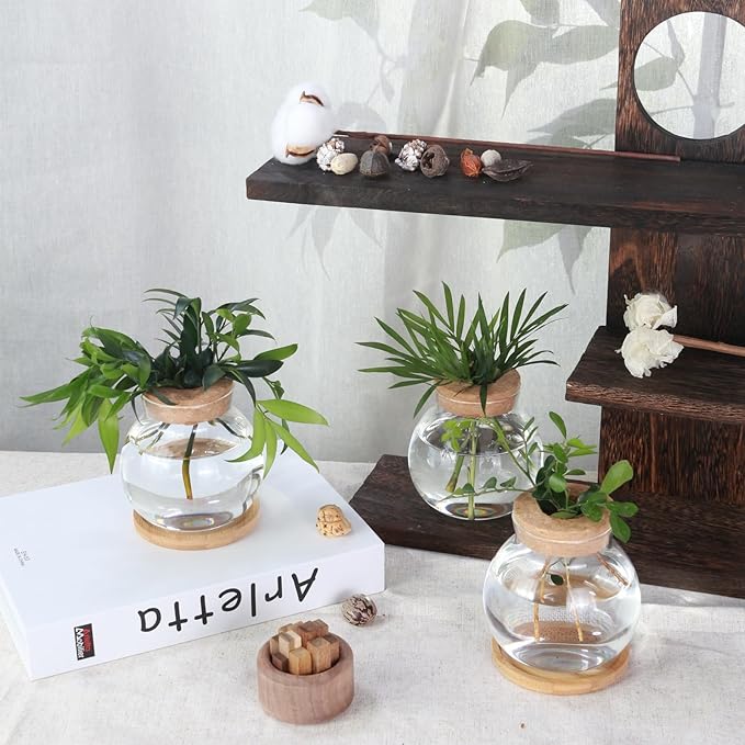 Glass Decorative Bottles, Vintage Style Flower Bud Vases, Set of Assorted Sizes and Designs (4pcs), a-1044