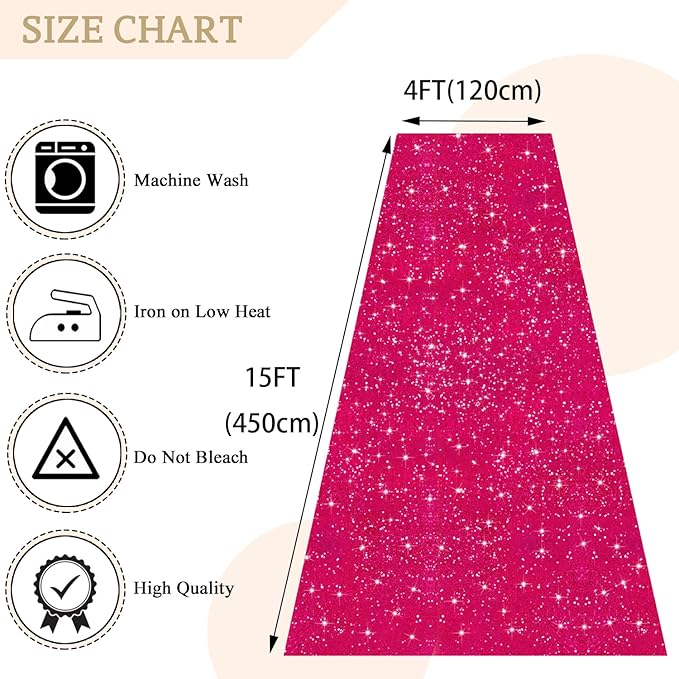 MODFUNS Sequins Aisle Runner for Wedding Ceremony Hot Pink Aisle Runner Rug 4FTx15FT Glitter Wedding Carpet Runners Outdoor Sparkling Hallway Rug for Party Reception Reception Decor