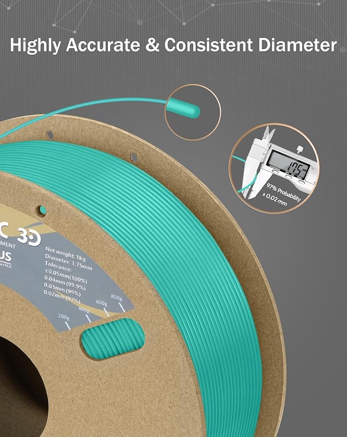 DURAMIC 3D PLA+ Filament 1.75mm 1Kg Cyanblue, PLA Plus Filament 1Kg Spool(2.2lbs) Tougher and Stronger, Dimensional Accuracy Probability +/- 0.02mm