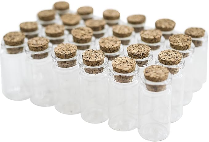 Super Z Outlet Mini Clear Glass Jars Bottles with Cork Stoppers for Arts & Crafts, Projects, Decoration, Party Favors - Size: 1-1/2" Tall X 3/4 Inches Diameter (24 Count)