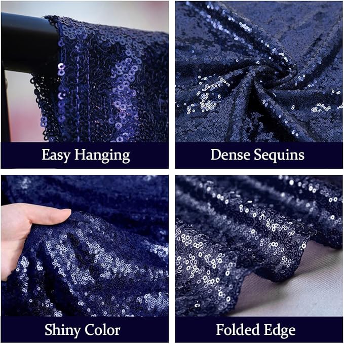 Navy Blue Sequin Backdrop Curtain 8FTx8FT Sequin Backdrop Curtains Glitter Sequence Drapes for Wedding Party Photography Background Décor