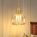 Vintage Gold Pendant Light, Pendant Light Fixtures with 70 Inch Cord and Amber Tulip Glass Lampshade, Ideal for Kitchen Island, Dining Room, Bedroom, Living Room & Entryway (Hardwired)