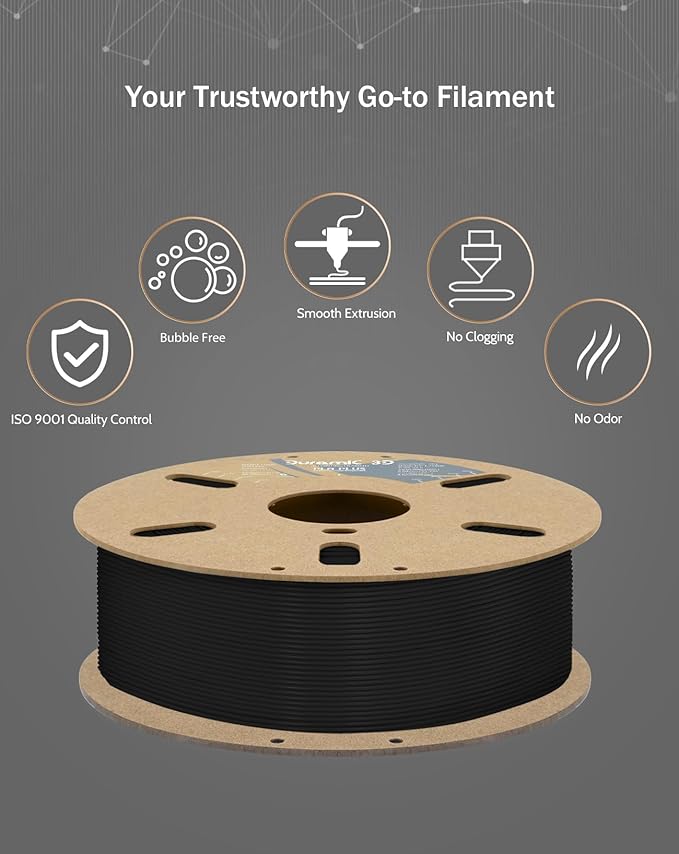 DURAMIC 3D PLA+ Filament 1.75mm 2Kg Black, PLA Plus Filament 2 Pack 1kg Spool(2.2lbs) Tougher and Stronger, Dimensional Accuracy Probability +/- 0.02mm