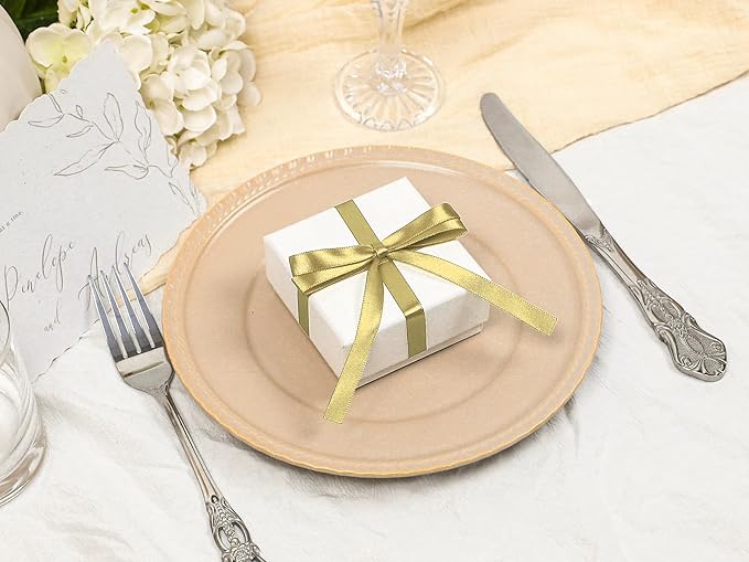 Light Gold Satin Ribbon 3/8 inch X Continuous 25 Yards, Single Face Polyester Ribbon Perfect for Gift Wrapping, Flower Bouquet, Wedding Decor, Crafts, Bow Making, Sewing and More