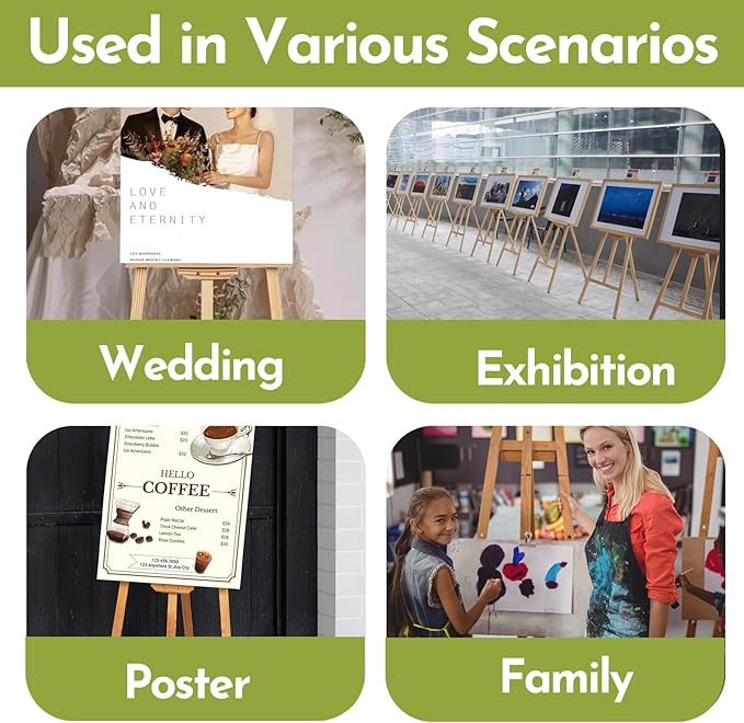 Heavy Duty A-Frame Wood Easel Stand - Adjustable Studio Easel Holds Large Canvas, Mirror, Wedding Sign Up to 90 Inches, Floor Display Easel for Artists & Events, Natural Beechwood