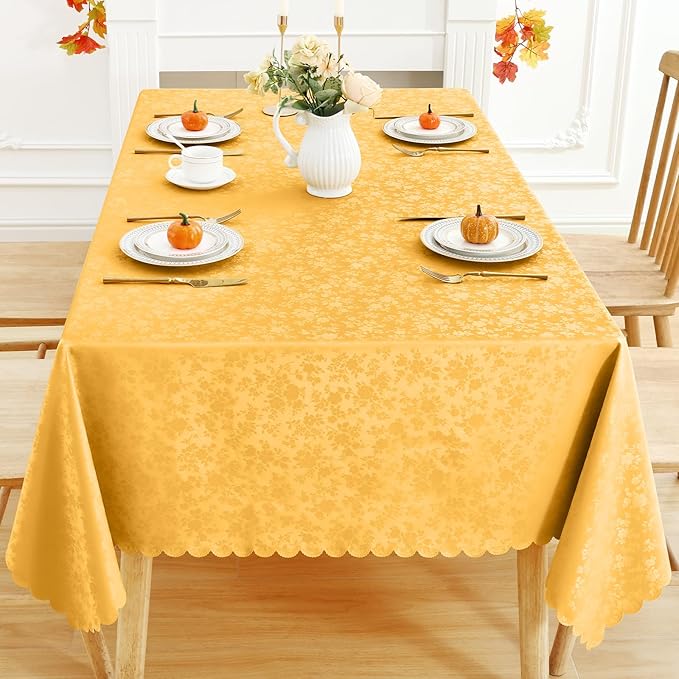 Smiry Rectangle Table Cloth, Waterproof Heavy Duty Vinyl Tablecloths, Wipeable Washable Table Cover for Kitchen and Dining Room (Mustard Yellow, 54" X 78")