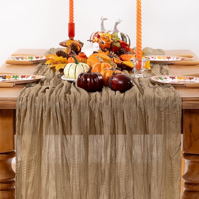 Nude Cheesecloth Table Runner 10 Pack Fall Table Runners Boho Gauze 120 Inches Coffee Cheese Cloth Fall Table Decorations for Thanksgiving Wedding Bridal Baby Shower Tea Party Decor