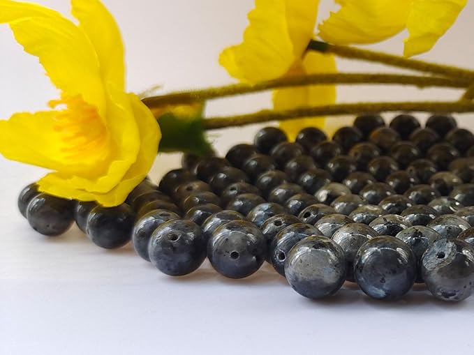 Stone Beads 6mm 140pcs Black Larvikite Beads Round Loose Gemstones Beads for Bracelet Necklace Jewelry Making (6mm, 60605 Black Larvikite)