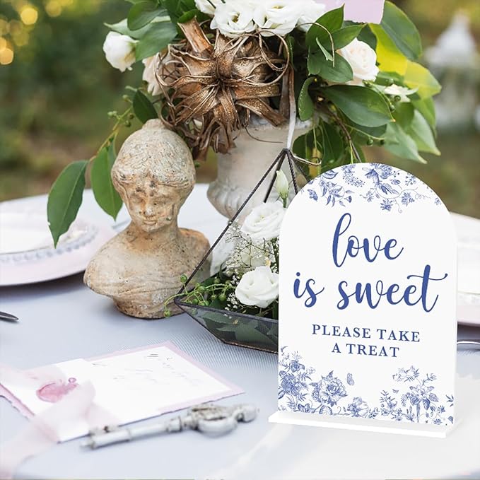 Acrylic Wedding Signs, Dusty Blue Wedding Decor, Blue Weddings Decor, Love is Sweet Signs for Reception, Modern Calligraphy Arch Acrylic Table Top Sign for Weddings Parties Dinners (White)