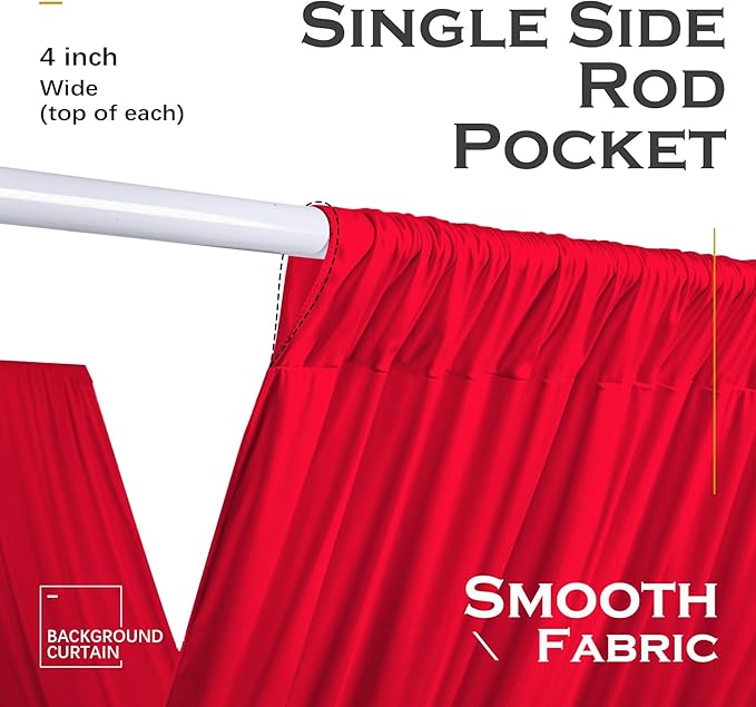 PartyVillage 4 Panels 5ftx30ft Red Ceiling Drapes for Wedding Parties – 30 FT Extra Long Thick Polyester Wrinkle-Free Drapery Tent Decor Decorations for Birthday Party Ceremony Stage Swag