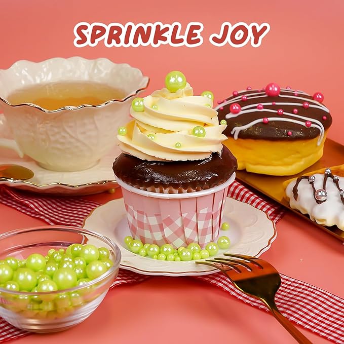 Edible Green Pearl Sprinkles, Sugar Pearls for Cake Decorating, 180g/6.35oz, Cupcake Toppers, Baking Cake Decorations, Cookie Decoration, Wedding Party Chirstmas Halloween Supplies