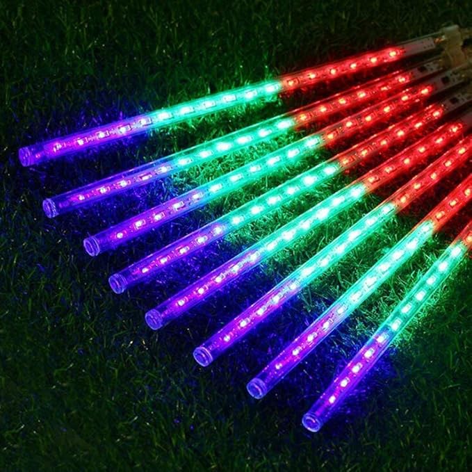 Meteor Shower Lights UL Certified 192LEDs 8 Tubes Falling Rain Drop Christmas Icicle Cascading Lights for Xmas Tree Halloween Decorations Wedding Party Holiday Garden Decor, Multicolor