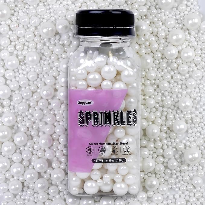 Edible Pearl, White Pearl Sprinkles for Cake Decorating, Cupcake Toppers, Cake Decorations, Ice Cream Toppings, Wedding Party Supplies, Halloween, Christmas, 180g/6.35oz