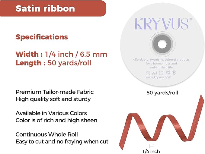 Copper Satin Ribbon 1/4 inch X Continuous 50 Yards, Single Face Polyester Ribbon Perfect for Gift Wrapping, Flower Bouquet, Wedding Decor, Crafts, Bow Making, Sewing and More