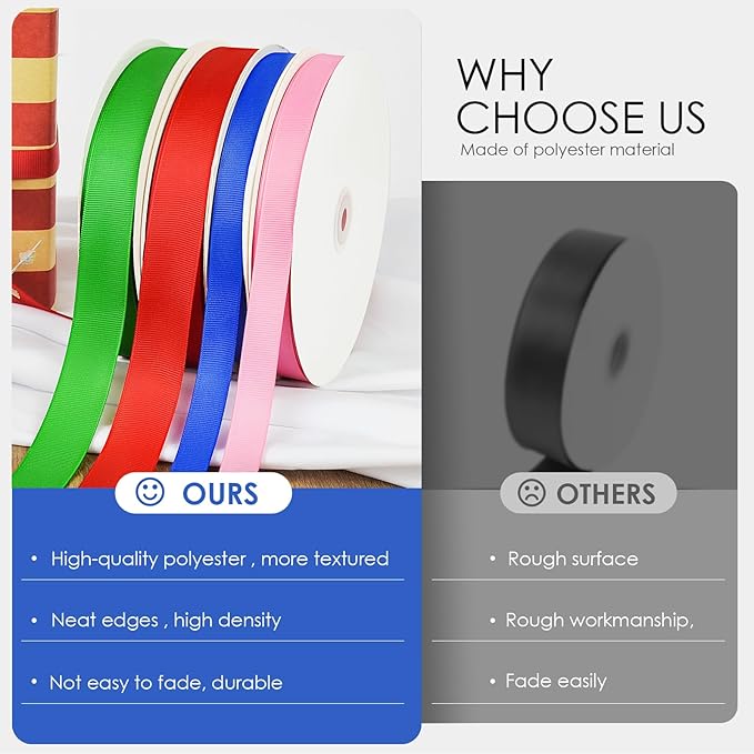 50 Yards 5/8 inch Grosgrain Ribbon, Solid Color Fabric Ribbon Perfect for Gift Wrapping, Wedding, Handmade Bows, Floral Bouquets and Party Decoration(Royal Blue)
