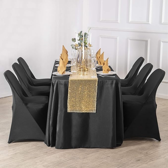 Ascoza 2pack 60x120 Inch Black Rectangular Tablecloth 6 Feet Table Cloth in Polyester Fabric for Wedding/Banquet/Restaurant/Parties