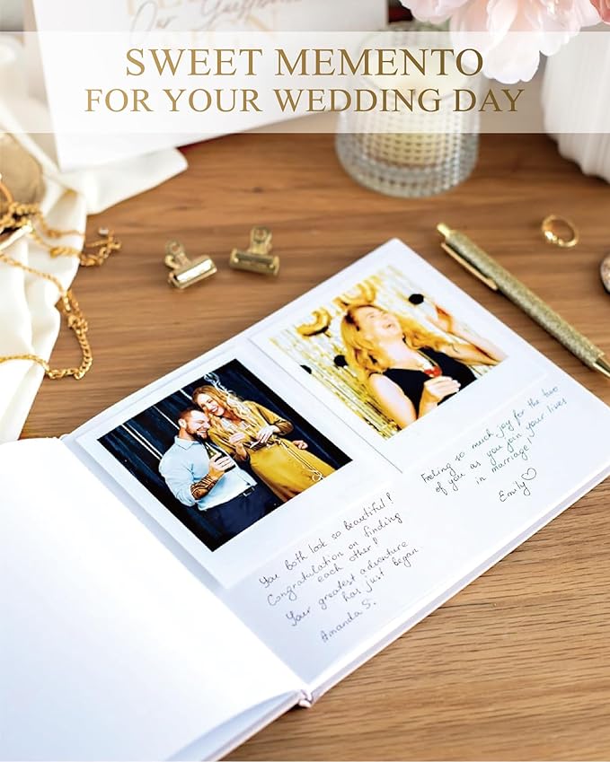 Elegant Linen Wedding Guset Book - Polaroid Guest Book for Wedding Reception,Baby Shower,Bridal Shower and Special Events - 100 Blank Pages for Sign in and Photos (B-Beige)