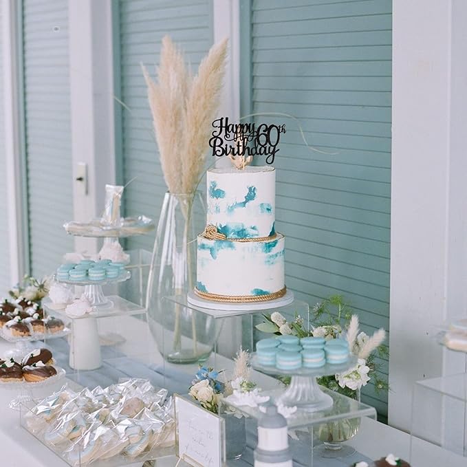 1 PCS Happy 60th Birthday Cake Topper Glitter Cheers to 60 Years Birthday Cake Pick 60 Fabulous Cake Decoration for Happy 60th Birthday Anniversary Party Decorations Supplies Black